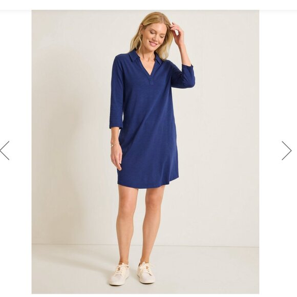 Tommy Bahama Ashby Isles  3/4 Sleeve Cotton Jersey Polo Dress in Navy NWT - Picture 1 of 8